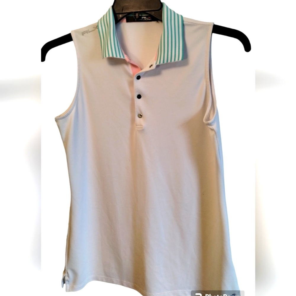Sleeveless White Polo Shirt with Striped Collar